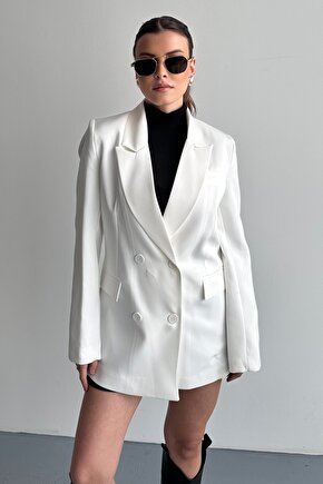 Kadın Düğme Detaylı Oversize Blazer Ceket