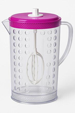 Mikserli Akrilik Sürahi – Manuel Karıştırıcılı Şeffaf Renkli Kapaklı İçecek Hazırlama Sürahisi