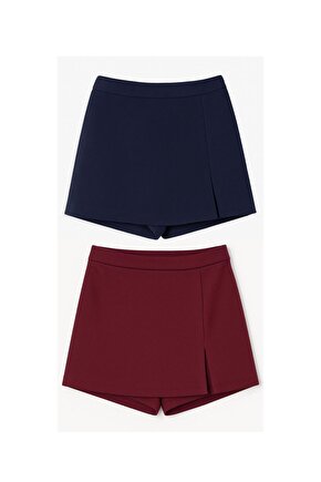 2li Yırtmaçlı Mini Şort Etek