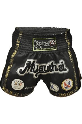 Unisex Siyah Muay Thai Federasyon Logolu Şort