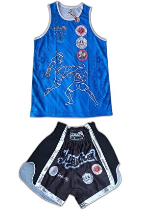 Muaythai Şort Federasyon Onaylı Maç Şortu Ve Federasyon Logolu Dijital Baskılı Spor Atlet 2li Takım