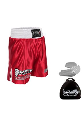 Kf1003 Kırmızı Kick Boks Şort ve Profesyonel Dişlik Kick Boxing Şort Seti