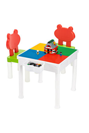 Mega Aktivite Ve Çalışma Masası Yapı Yapı OyuncakClassicUyumlu 2 Sandalyeli 250 Parça Bloklu