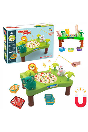 Hayvanat Bahçesi Mıknatıslı Balık Oyunu - Pilli Müzikli Balık Tutma Oyunu - Şarkılı Manyetik Eğitici