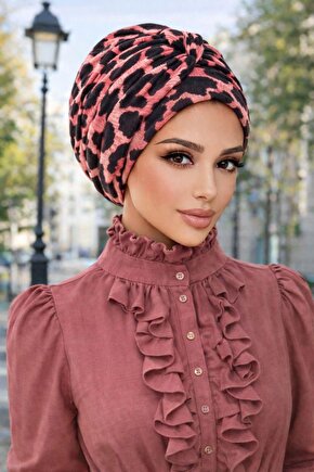 Siyah Pudra Leopar Desen Burgu Bantlı Bone