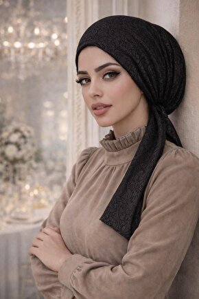 Siyah Dantel Eşarp Bone