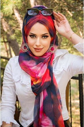 Kırmızı Bordo Batik Desenli Hazır Şal