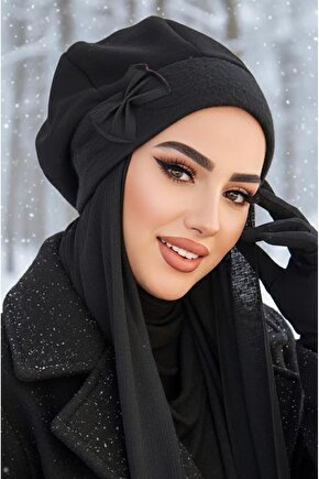 Siyah Tesettür Bere ve Şal Takım