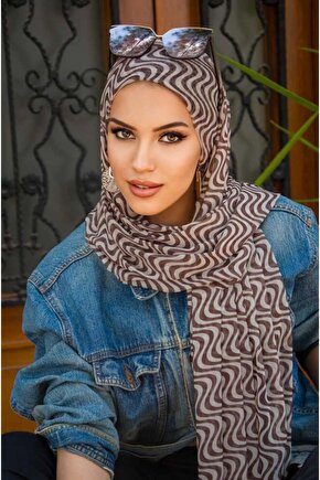 Kahve Taş Helezon Desenli Bone Hazır Şal