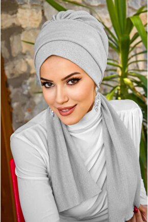 Gümüş Simli Atkılı Tesettür Bone