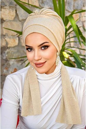 Bej Hazır Işıltılı Atkılı Bone