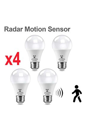 4 Adet 18 Watt Hareket Sensörlü E27 Duy Led Ampul Gece Sensörlü Beyaz IŞIK 18 Watt 1620Lm Led Ampul