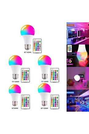 5 Adet Kumandalı, 20 Farklı Işık Renkli, Çakar Modlu Akıllı Led Ampul, Çok Kaliteli RGB E-27 Ampul