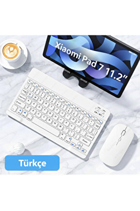 Xiao Mi Pad 7 11.2 Tablet için Uyumlu Slim Şarjlı Türkçe Bluetooth Klavye  Mouse Seti