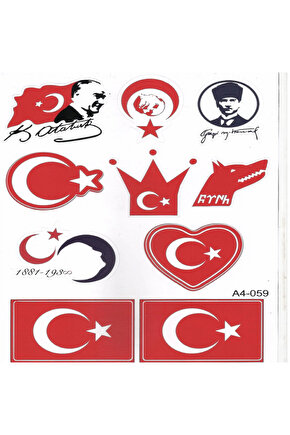 ATATÜRK VE BAYRAK FİGÜRLÜ A4 BOYUTUNDA ÇIKARTMA SETİ
