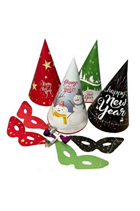 Yılbaşı Temalı Şapka Katyon Set 5 Li ( Yılbaşı Temalı Şapka-gözlük-uzayan Düdük )