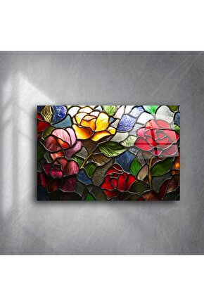 Lüks Renkli Vitray Gül Tablo