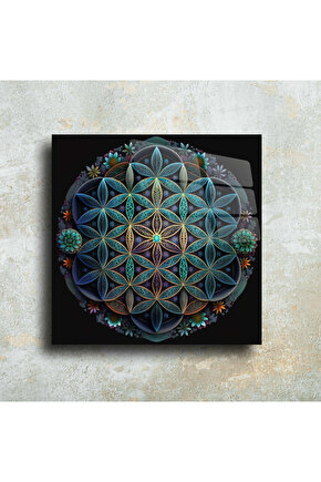 Sri Yantra Yoga Meditasyon Yaşam Çiçeği Cam Tablo Duvar Dekoru 2