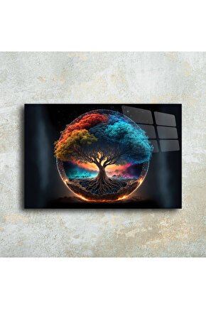 Hayat Ağacı Görseli Cam Tablo Duvar Dekoru 2