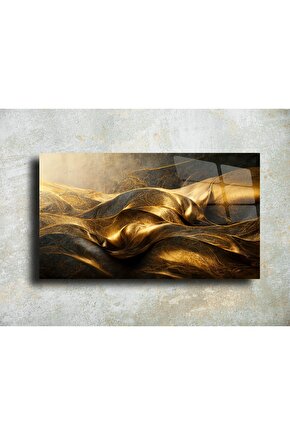Gold Siyah Karışık Desen Cam Tablo Duvar Dekoru