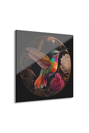 Renkli Sinek Kuşu Cam Tablo Duvar Dekoru