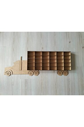 87x32 Ham Mdf Çocuk Odası Ahşap Kamyon Araba Rafı 30 Arabalık