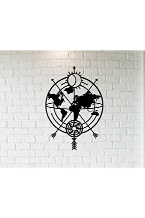 Pusula Harita Duvar Tablosu 70x50cm - Ahşap Dekoratif Modern Duvar Süsü Lazer Kesim