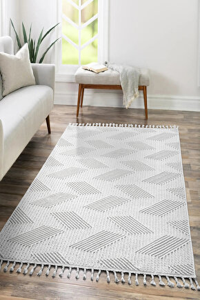 Mumbai 434 Beyaz Yumuşak Dokulu Halı Kilim Salon Mutfak Koridor  Yolluk Dokuma Makine Halısı