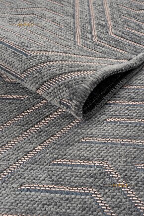 Ada Kilim Modern Salon Mutfak Koridor Kesme Yolluk Dokuma Makine Halısı zigzag antrasit