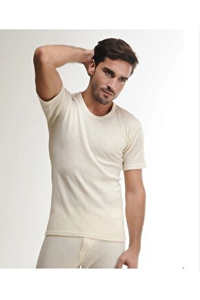 100&101 Erkek Kısa Kollu Termal Yün Içlik Takım-krem