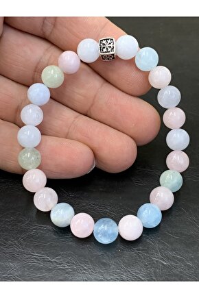 Morganit Doğal Taşlı Gümüş Aparatlı Bileklik