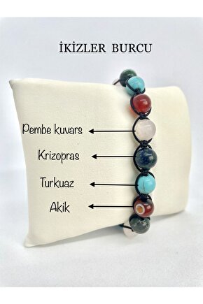 İkizler Burcu Doğaltaş Makrome Bileklik
