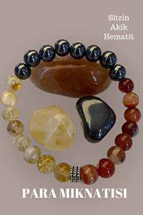 Para Mıknatısı Bileklik - Sitrin Taşı Akik Taşı Hematit Taşı