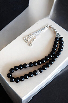 Parlak oniks Tesbih 33lük Tesbih Oniks Taşı Tesbih Sertifikalı Özel  MDF kutusunda 10 mm