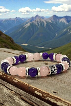 Aşk Mıknatısı Bilekliği - Ametist - Pembe Kuvars