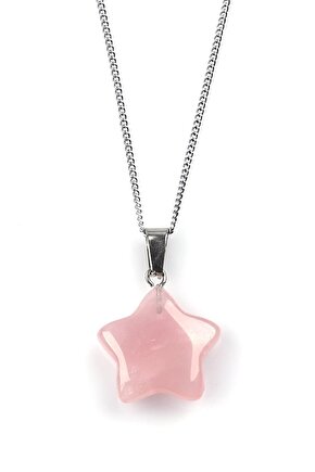 Pembe Kuvars Doğal Taş Yıldız Kolye
