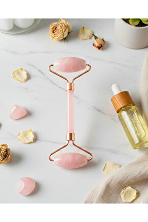 Doğal Pembe Kuvars Çift Taraflı Yüz Masaj Rollerı - ve Sıkılaştırıcı Bakım Taşı