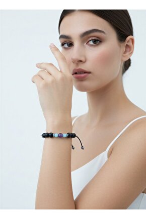 Gerçek Doğal Taş Şifa Bileklik - Cesaret Başarı Huzur Para Öğrenci (ametist,akuamarin,oniks Hematit)