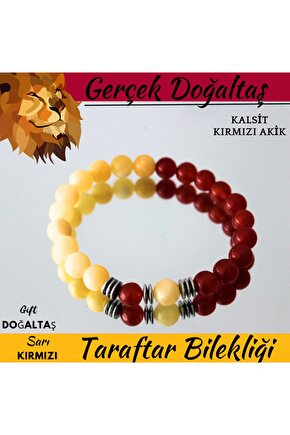 Gerçek Doğal Taş Bileklik Taraftar Bilekliği Sarı Kırmızı -3