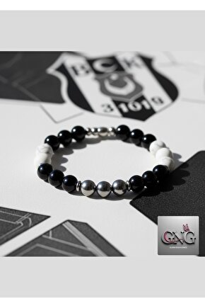 GNG SİLVER Erkek Beşiktaş Bileklik Obsidyen,Havlit,Hematit Şıklık ve Koruma bir arada