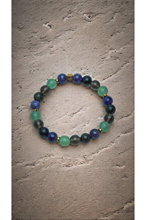 DOĞALTAŞ-PANİK ATAK ŞİFASI ( DUMANLI KUVARS OBSİDYEN YEŞİL AVENTURİN AMETİST) 8mm