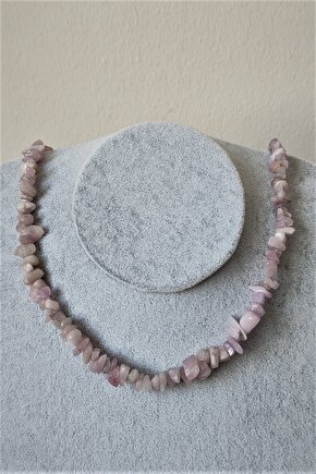 Sertifikalı Kunzit Kırıktaş Doğaltaş Kolye