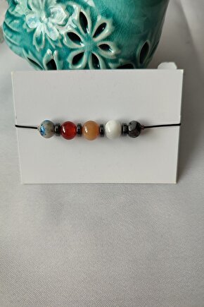 Sertifikalı Aslan Burcu Doğaltaş Bileklik (DUMORTİREİT.AKİK.GÜNEŞ TAŞI. AY TAŞI.LABRADORİT.HEMATİT)