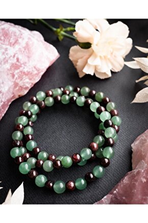 Lal Garnet & Aventurin Doğal Taş Bileklik 6 Mm