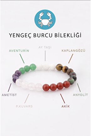 Yengeç Burcu Taşlarından Oluşan Doğal Taş Bileklik 8 mm Küre Kesim - Burç Bilekliği
