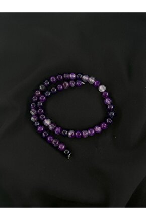 KOYU MOR AKİK DÜZ KESİM DOĞALTAŞ 8 MM DİZİ