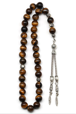 Kaplan Gözü Doğal Taş Tesbih 8 mm Yuvarlak Kesim