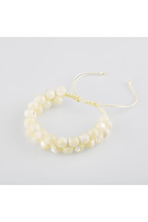 Beyaz Sedef 8mm Çift Sıra Makrome Doğal Taş Bileklik
