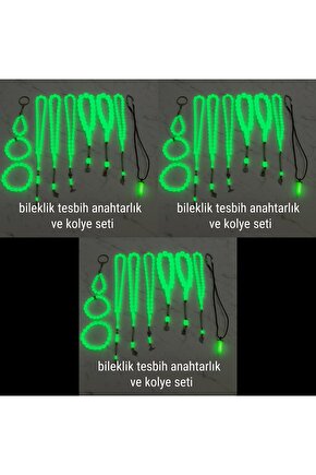Fosforlu Kedigözü 30Lu Set-Tesbih Kolye Bileklik Anahtarlık Seti-Karanlıkta Parlar-Hediye Aksesuar