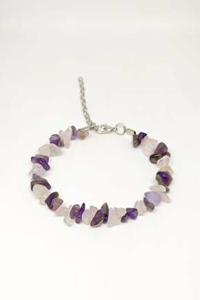 Ametist Pembe Kuvars Doğal Kırıktaş Bileklik